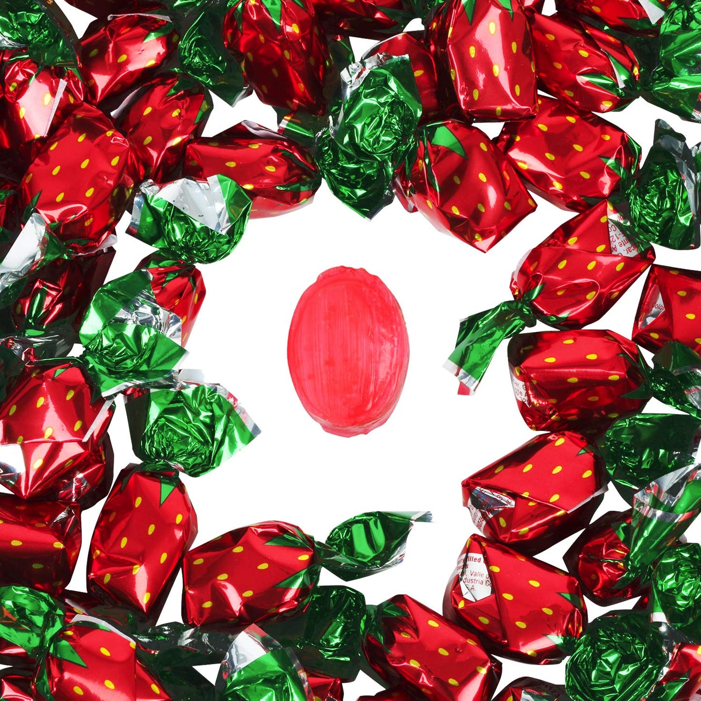 Strawberry Hard Candy - 5 Pounds - Strawberry Bon Bons - Strawberry Filled Hard Candies - Red and Green Candy - Classic Hard Can