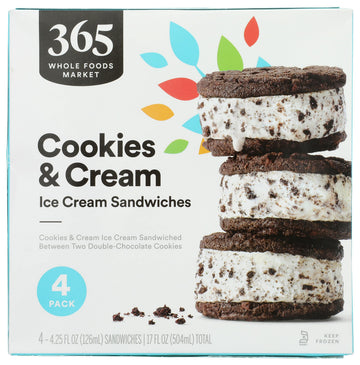 365 by Whole Foods Market Cookies & Cream Ice Cream Sandwiches, 17 FZ