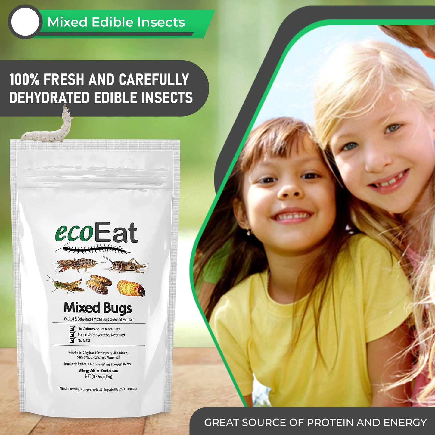 Ecoeat Mixed Edible Insects - Edible Bugs Edible Dehydrated Not Fried - Mixed Bugs (Dehydrated Grasshoppers, Mole Crickets, Silk