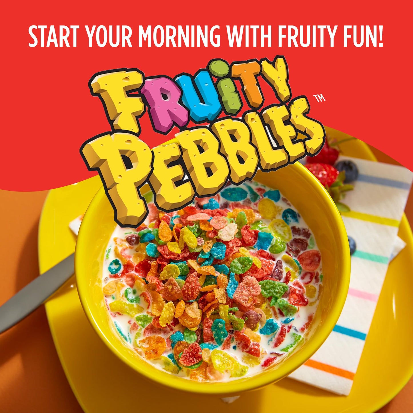 Post Fruity PEBBLES Cereal, Fruity Kids Cereal, Gluten Free Rice Cereal for Kids, 2 OZ Individual Cereal Cup