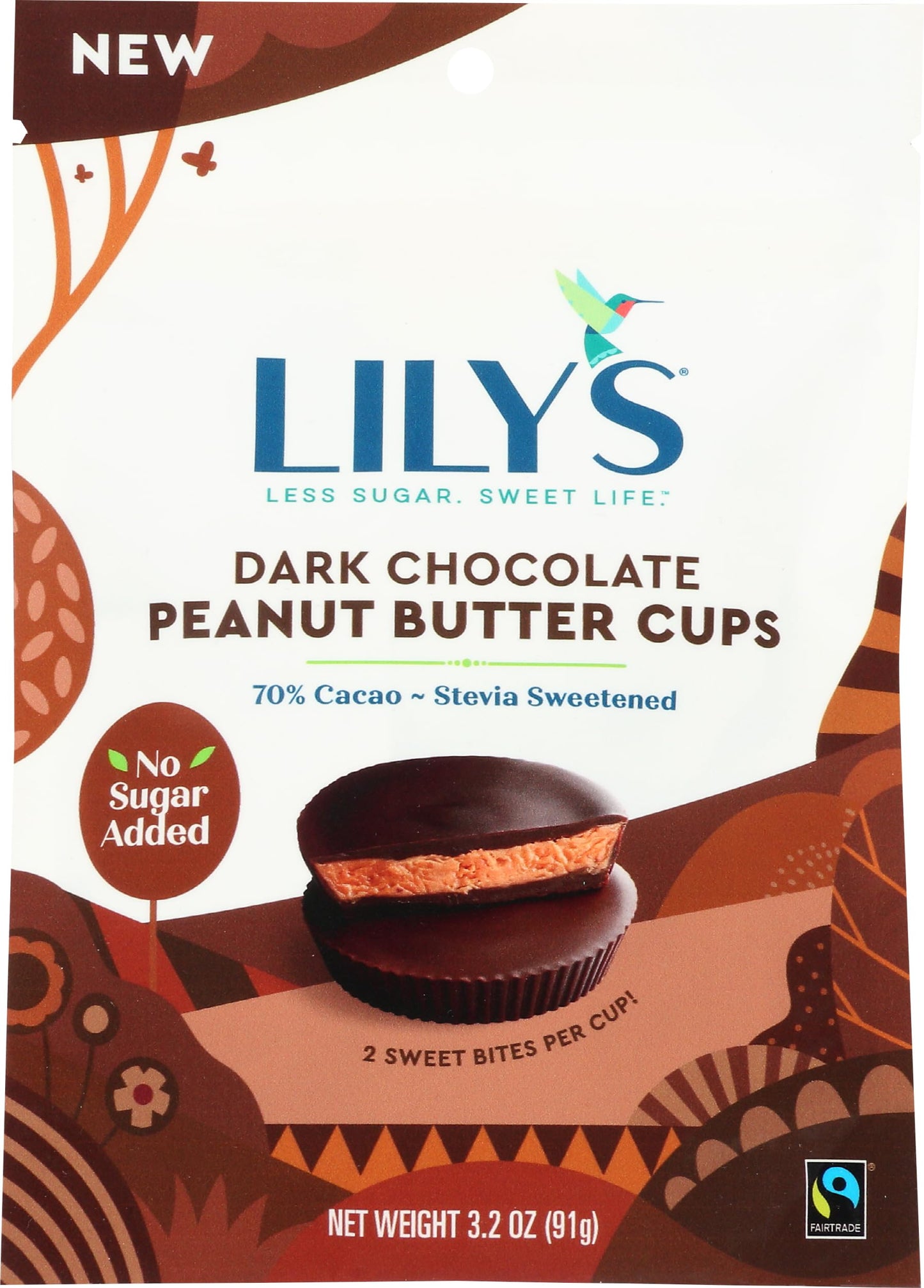 Lilys Sweets Dark Chocolate Peanut Butter Cups 3.2 Ounce Pouch