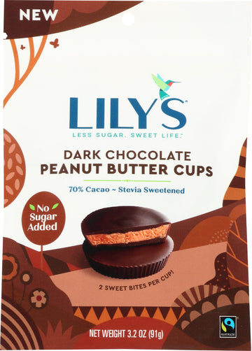 Lilys Sweets Dark Chocolate Peanut Butter Cups 3.2 Ounce Pouch