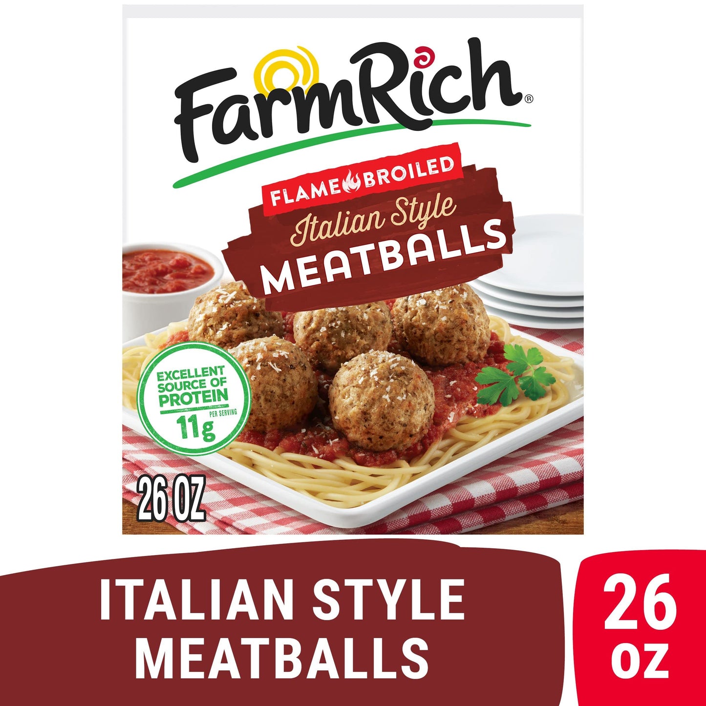 Farm Rich Italian Style Meatballs, Made with Beef, Pork and Authentic Bread Crumb Recipe, Fully Cooked, Frozen, 26 oz
