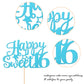 YCTHUNFISH Happy Sweet 16 Cake Topper, Glitter 16th Birthday Decoration, Light Blue, Bamboo Material