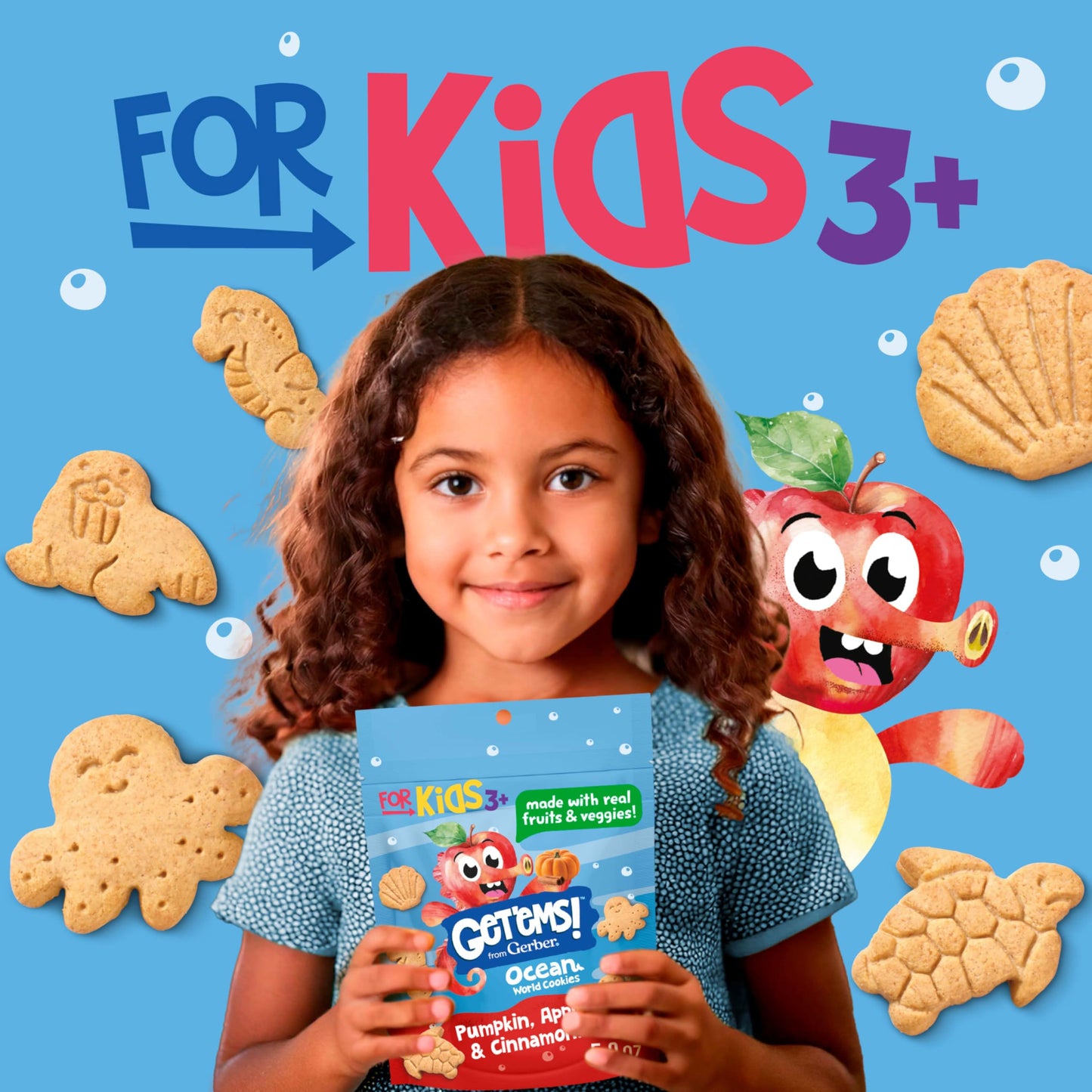 Get'Ems! From Gerber Pumpkin, Apple & Cinnamon Ocean World Cookies, Kids Snack Made With Real Veggies & Fruits, Iron & Vitamin E