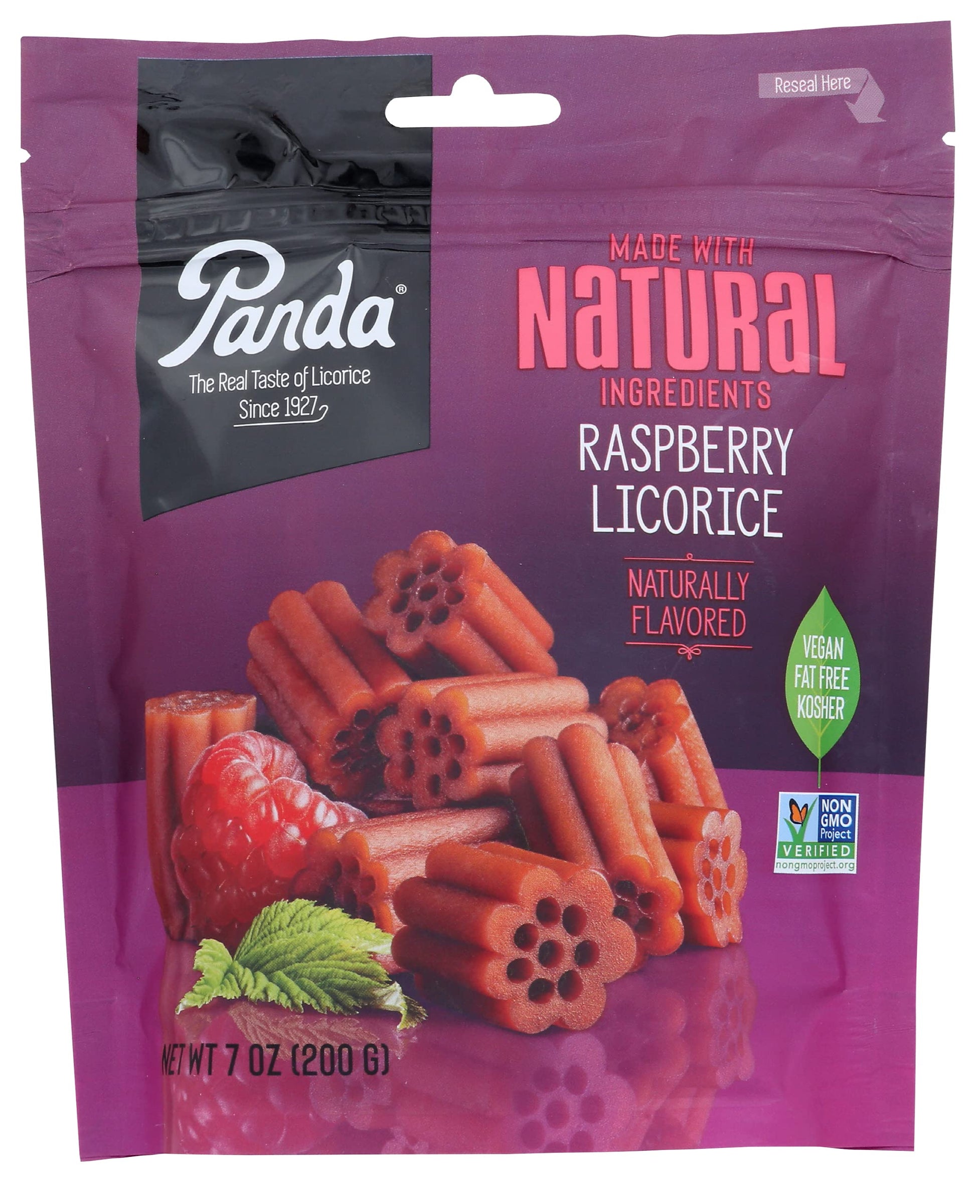 Panda Natural Raspberry Licorice Chews, Vegan, Fat Free, Kosher, Non-GMO, 7 Oz (Pack of 8)