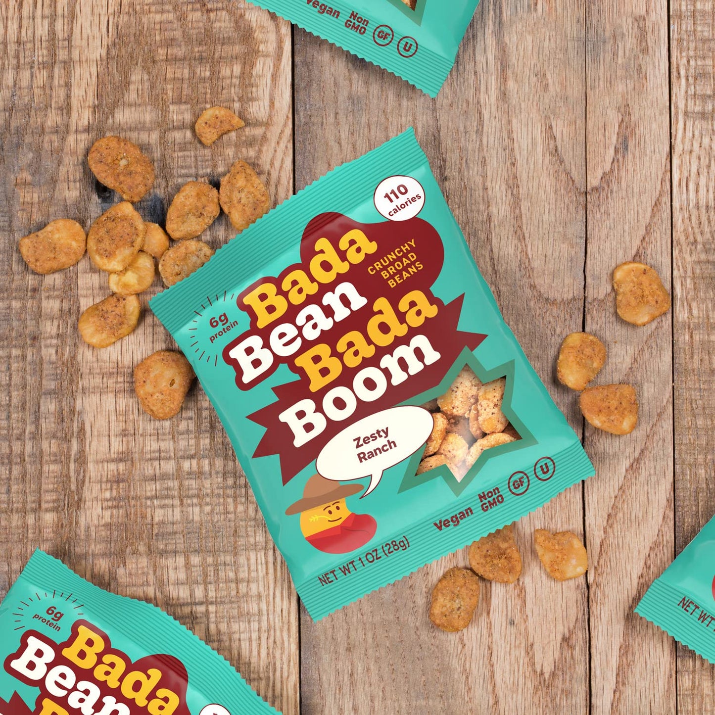 Bada Bean Bada Boom, Crunchy Roasted Broad Bean Snacks (Fava), High Protein, Vegan, Gluten-Free - 110 Calorie Packs, Ranch, 1 Ou
