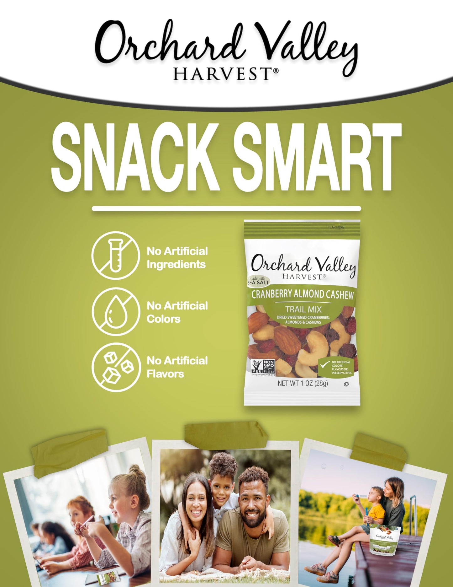 Orchard Valley Harvest Cranberry Almond Cashew Trail Mix, 1 Oz (Pack Of 30), Cranberries, Almonds, And Cashews, Non-Gmo, No Arti