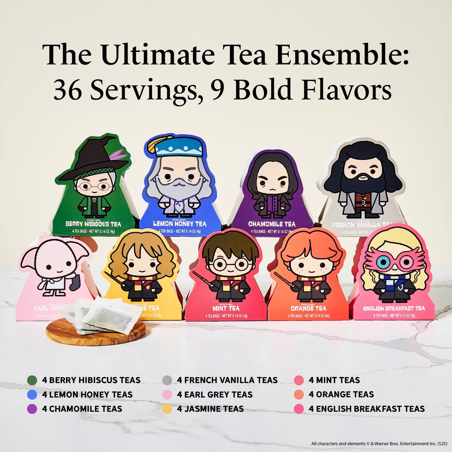 Harry Potter, Character Tea Gift Set, Includes A Pair Of Cauldron Mugs And 36 Black And Green Tea Bags In 9 Flavors, Perfect For Harry Potter Party