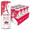 Aspire Healthy Energy Drink, Zero Calorie, Zero Sugar, Cranberry Flavor, 12 Pack (12 fl oz), Clear