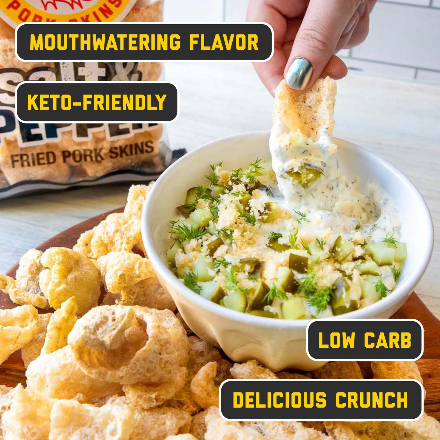 Macs Salt and Pepper Fried Pork Skins - Salt & Pepper Flavored Chicharrones Pork Rinds - Low Carb, Gluten-Free, Keto-Friendly S
