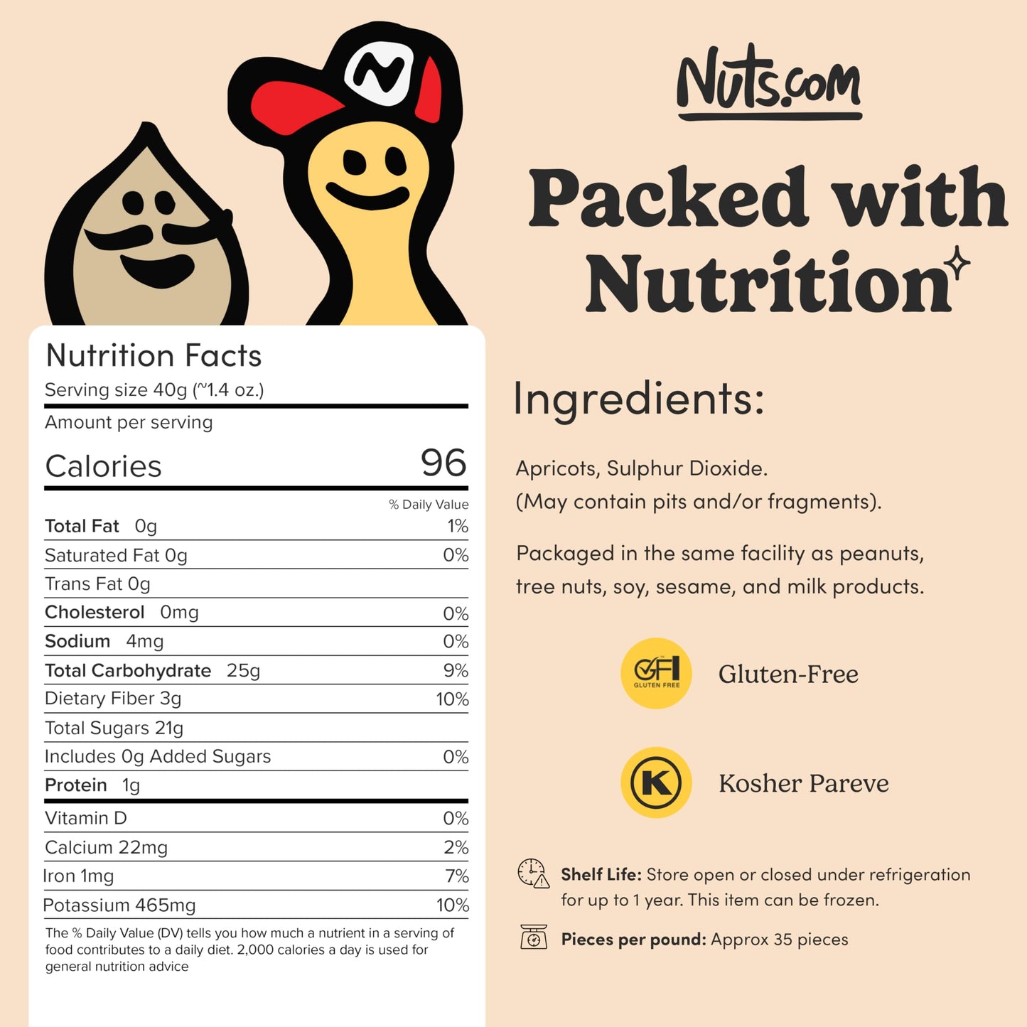 Nuts.Com - Dried Apricots - No Sugar Added, Healthy Fruit Snack For Adults & Kids - Naturally Plump & Juicy, Good Source Of Pota