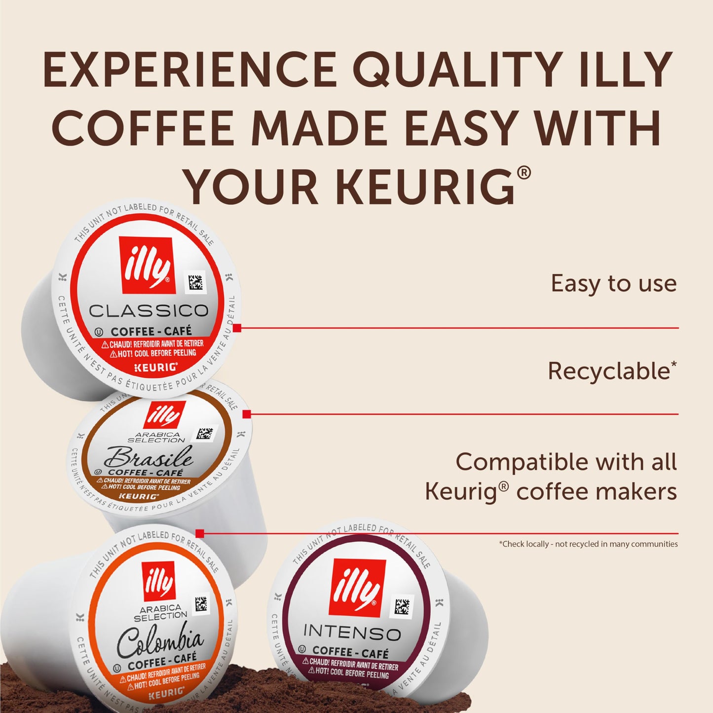 Illy Coffee K-Cups - Compatible Pods for Keurig Coffee Maker - Classico  Intenso  Brasile & Colombia Roasts - Variety - 10 Count (Pack of 6)