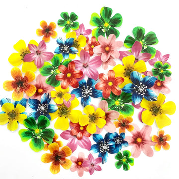 Weraru Edible 48Pcs Hawaii Flowers Wedding Cake&Cupcake Topper Luau Themed Party Birthday Cake Decoration