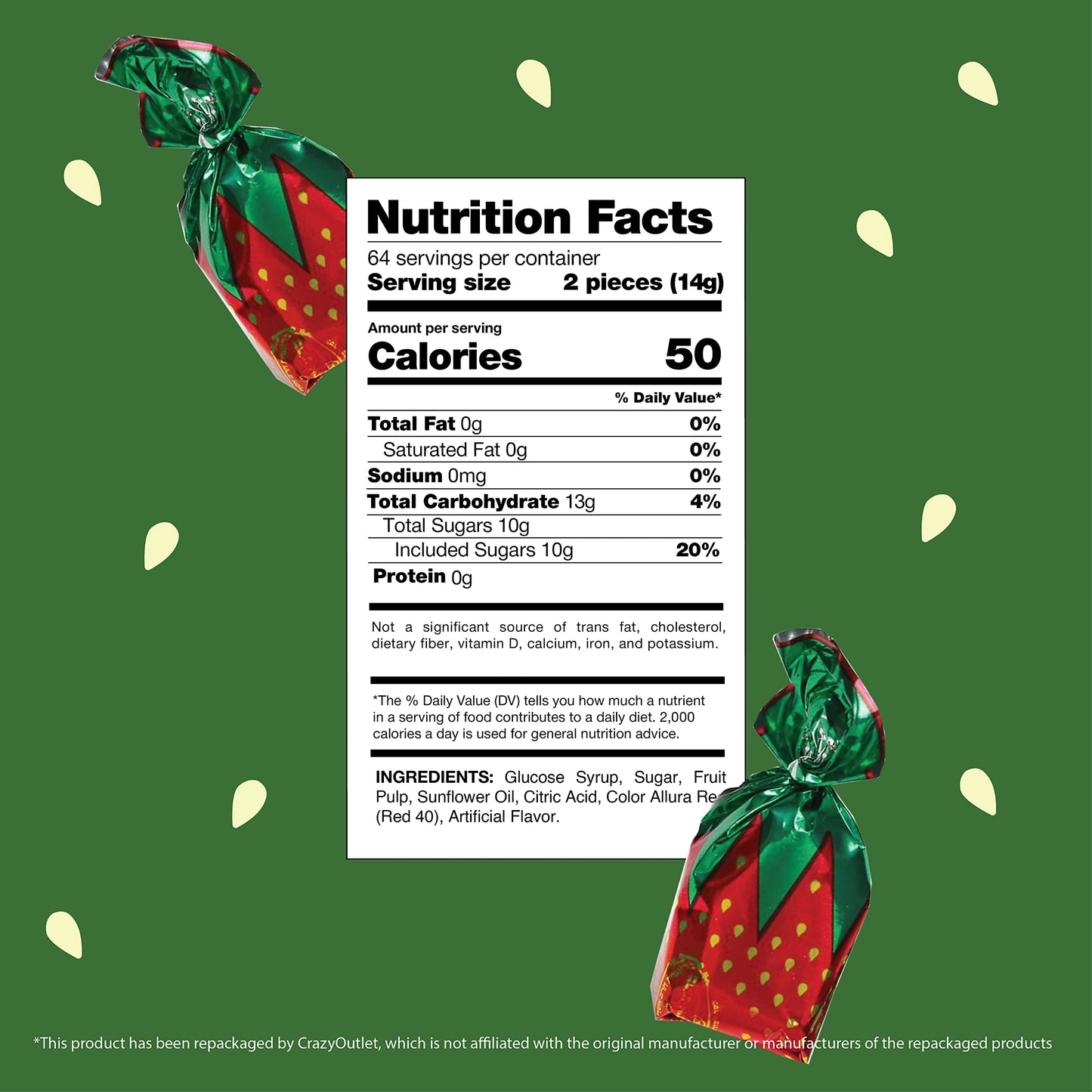 Arcor Strawberry Bon Bons Hard Candy, Sachet Wrap, 2-Pound Bag (About 130 Count)