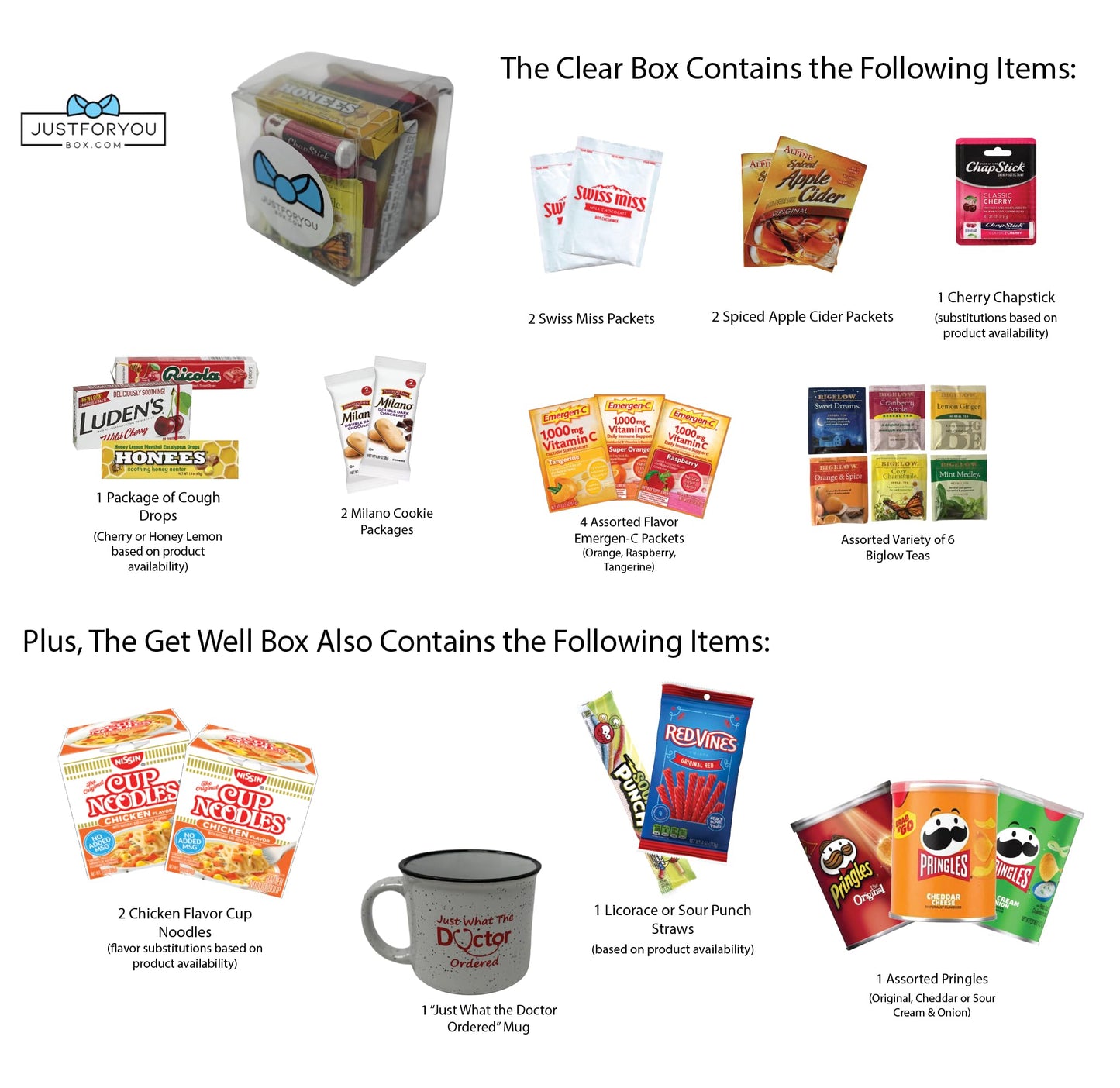 Generic Get Well Gift Package - 31 Piece Set with Mug, Tea, Snacks, and Ramen