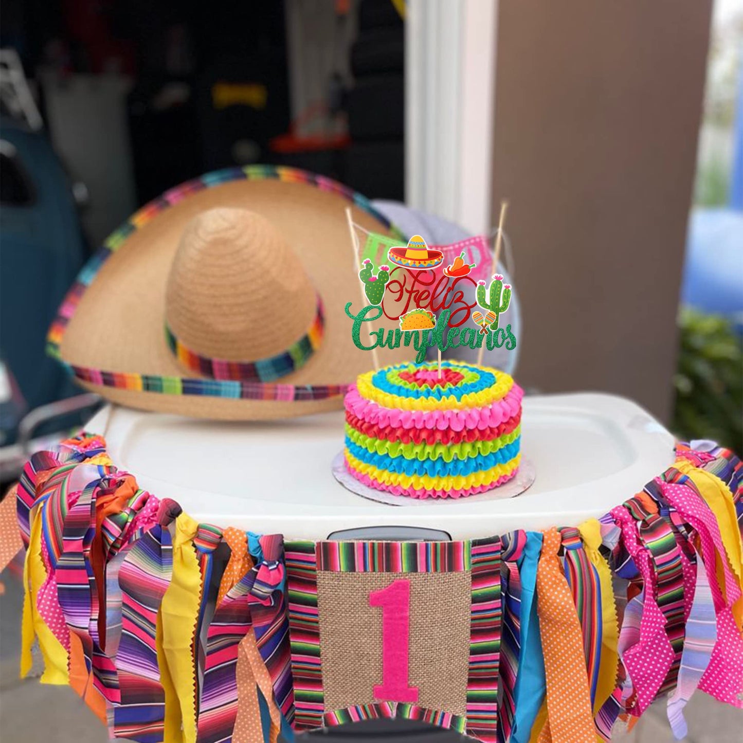 1 Pcs Spanish Feliz Cumpleanos Cake Topper Glitter Sombrero Cactus Mexican Fiesta Happy Birthday Cake Pick For Mexican Fiesta Th