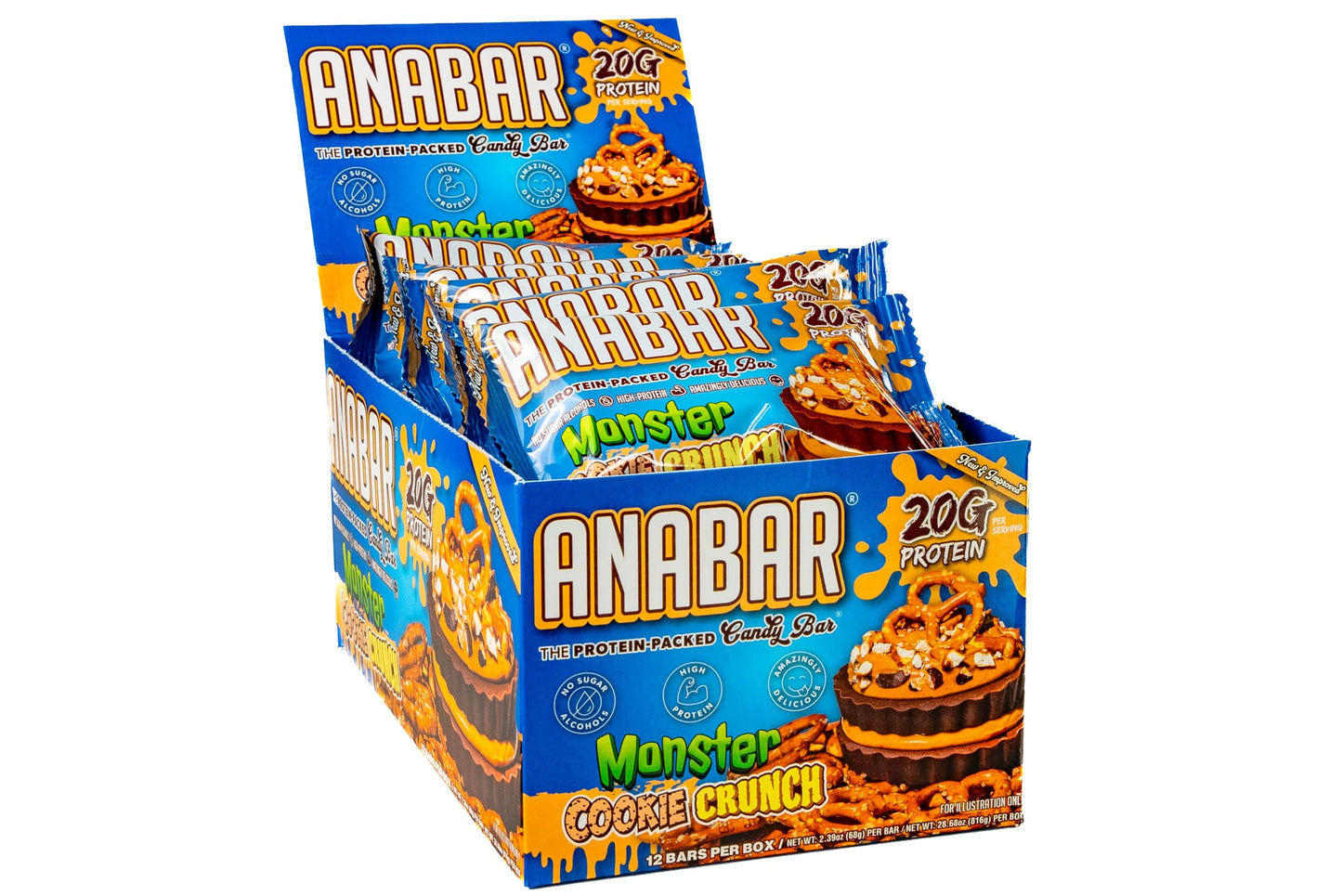 Anabar Protein Bar, The Protein-Packed Candy Bar, Amazing Tasting Protein Bar, No Sugar  S, High Protein, Amazingly Delicious (12 Bars, Milk Chocolate Monster Cookie Crunch)