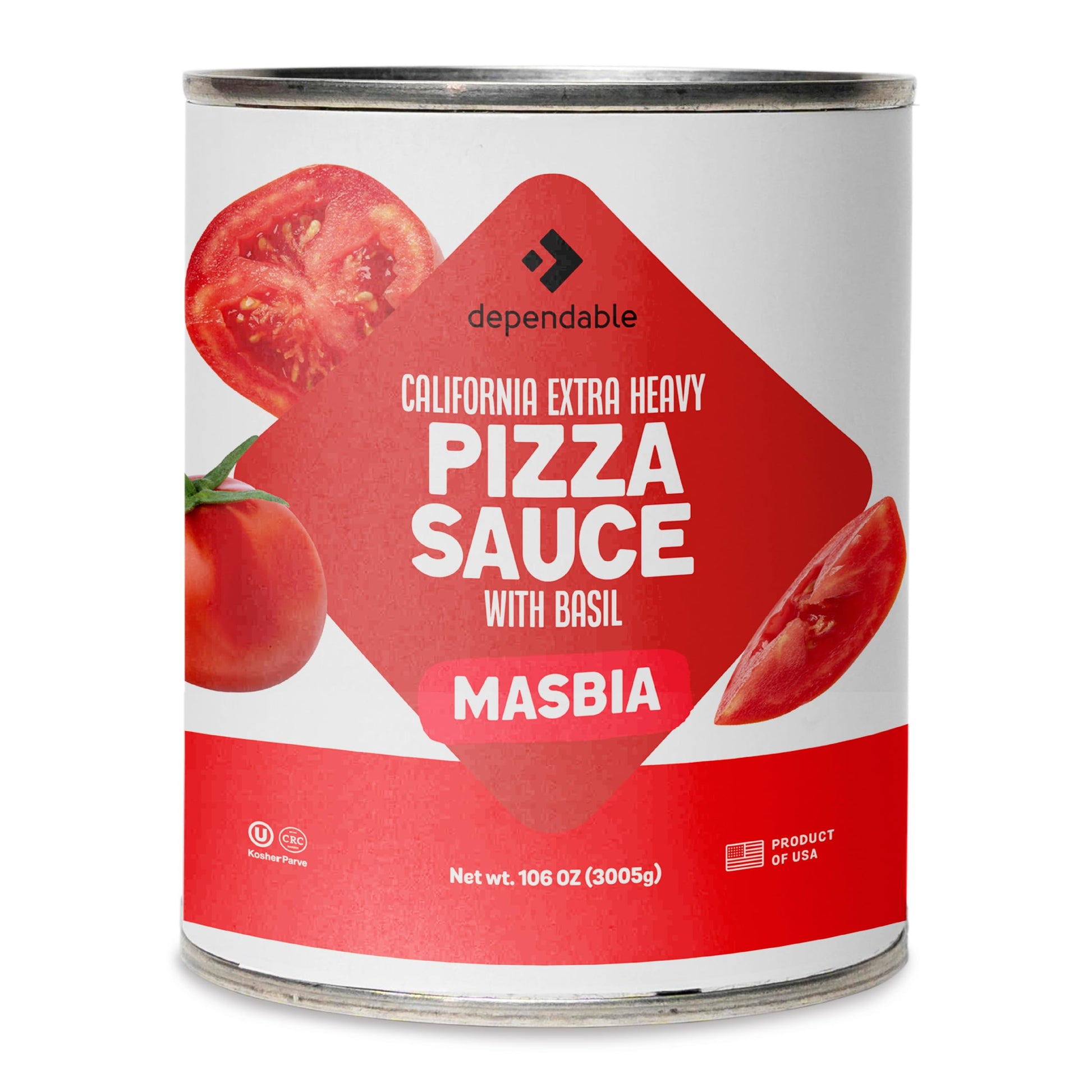 Dependable Foods Pizza Sauce - 6.10 Lbs., 106 oz.- Extra Heavy Pizza Sauce with Basil - Authentic California Vine to Bottle Blen