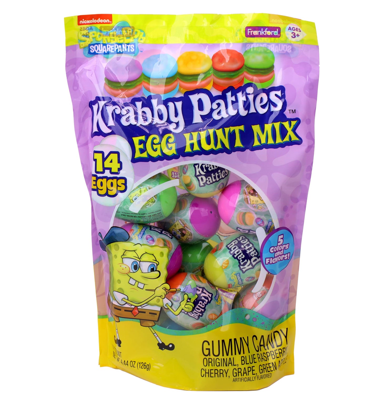 Spongebob SquarePants Gummy Candy Krabby Patty 14 Count Prefilled Plastic Easter Eggs Hunt Mix, 4.44 Ounce, For Kids Girls Boys 