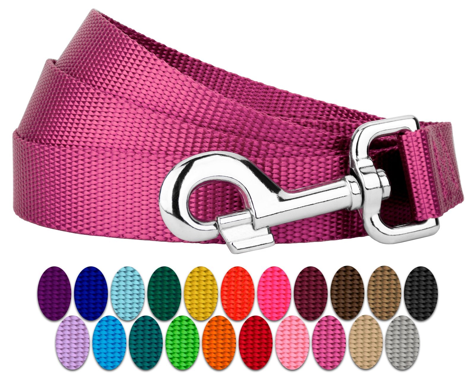 Country Brook Petz - 1 Inch Solid Color Nylon Dog Leash - Durable Clip - Soft Handle (1 Inch Wide, 4 Foot, Rose)