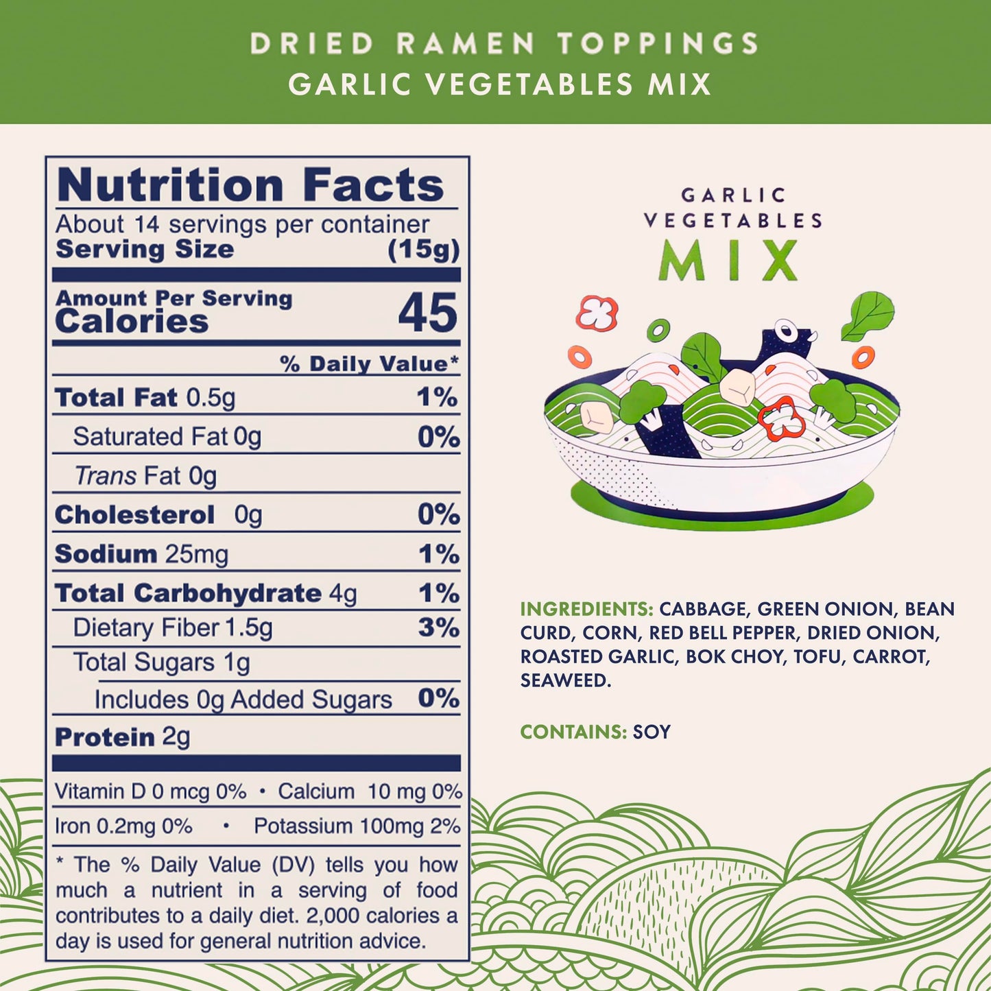 Ramen Eats Garlic Tofu Vegetables Dried Ramen Toppings For Noodles, Rice And More (7.5 Oz, Veggie Mix)