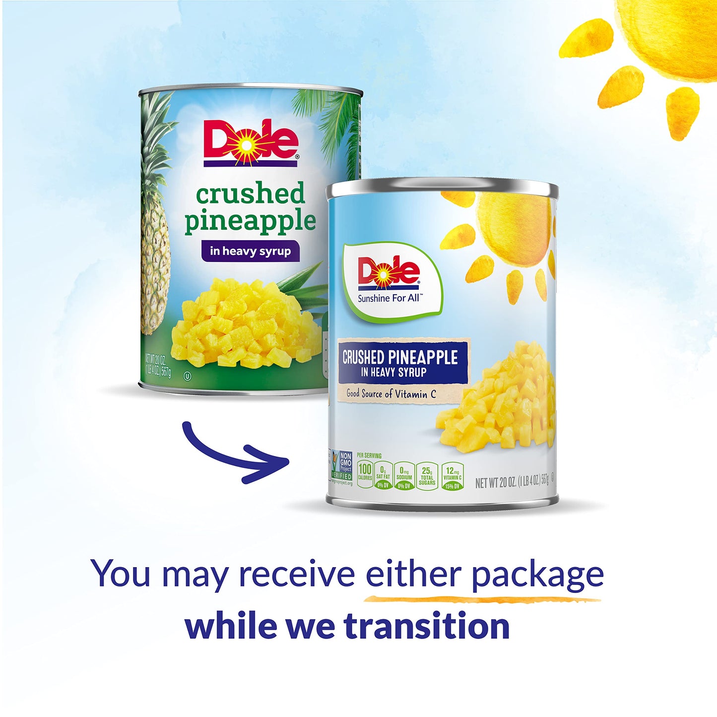Dole Canned Fruit, Crushed Pineapple In Heavy Syrup, Gluten Free, Pantry Staples, 20 Oz, 12 Count, Packaging May Vary
