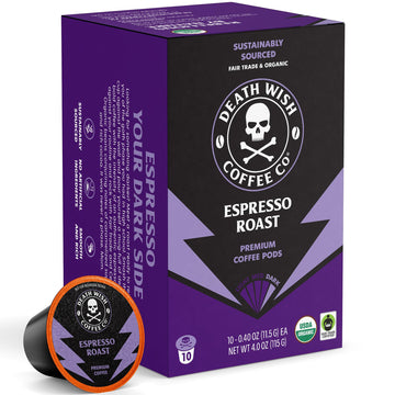 Death Wish Coffee Co. Espresso Roast Coffee Pods - Fair Trade & Organic - 10 Count