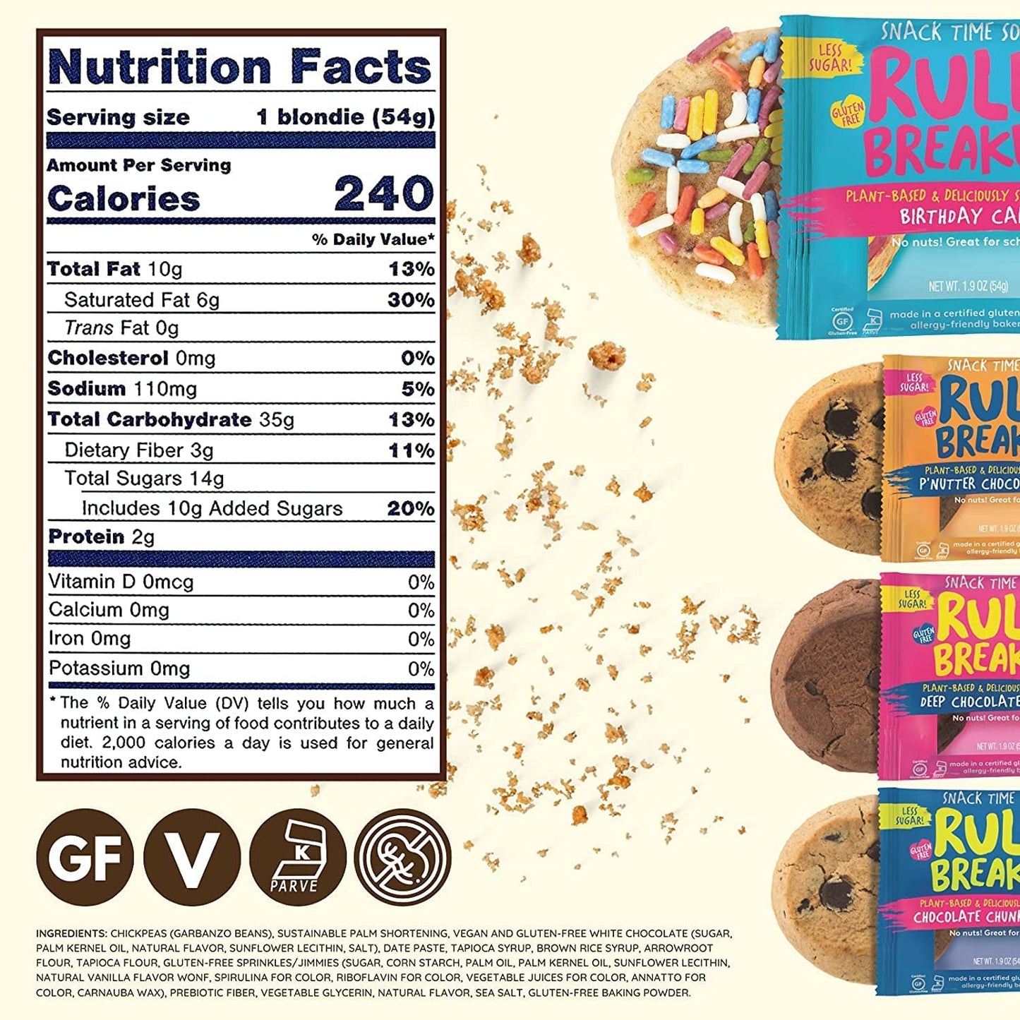 Rule Breaker Snacks Vegan Gluten-Free | Variety Pack Blondie Brownie Cookies | Plant-Based, Dairy, Nut, Soy, Allergen Free, Kosher | Soft-Baked, Great For Lunchboxes Snacks For Kids And Adults (Pack Of 4)