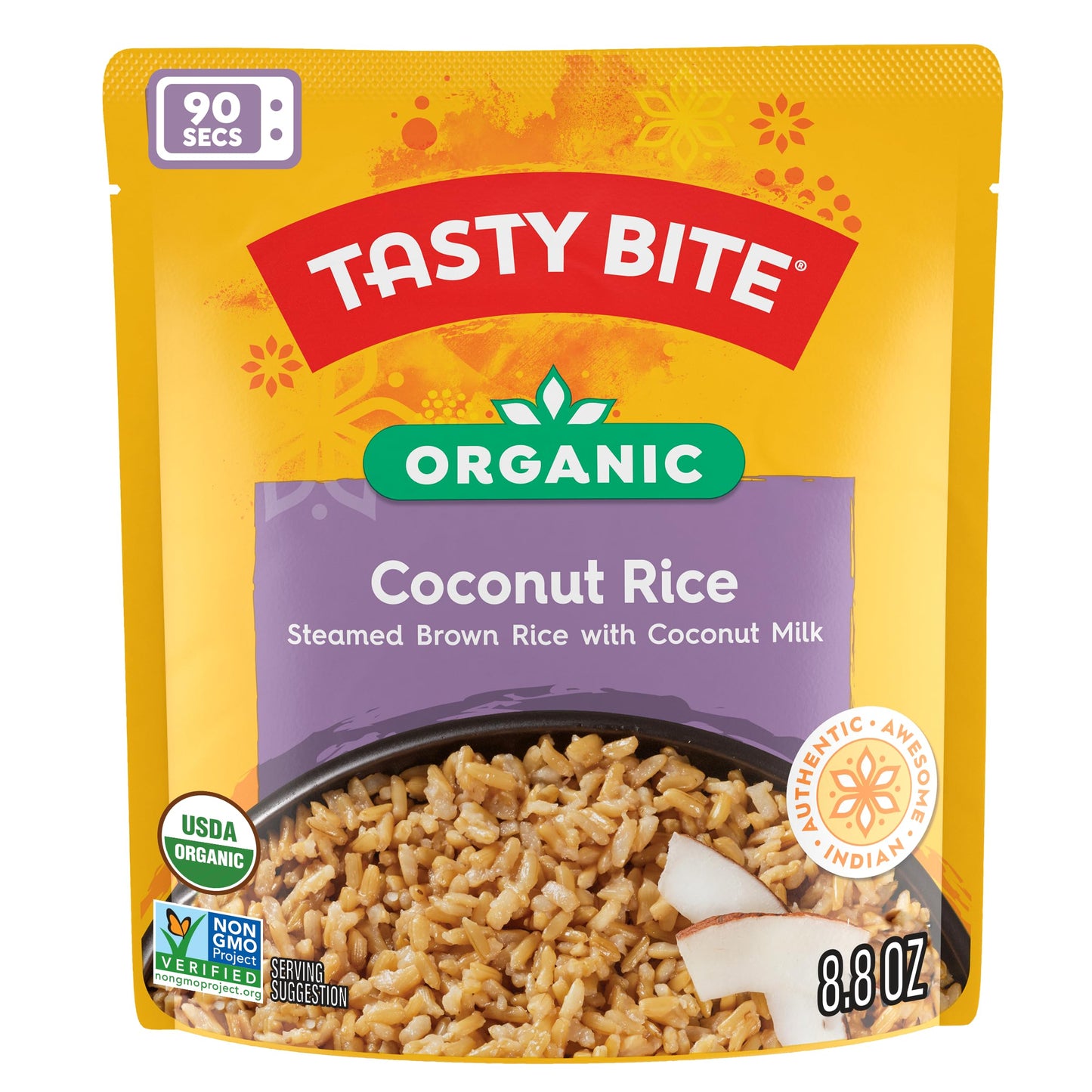 Tasty Bite Organic Coconut Rice, 8.8 Ounce, Pack Of 6, Ready To Eat, Microwavable, Vegan, Gluten-Free