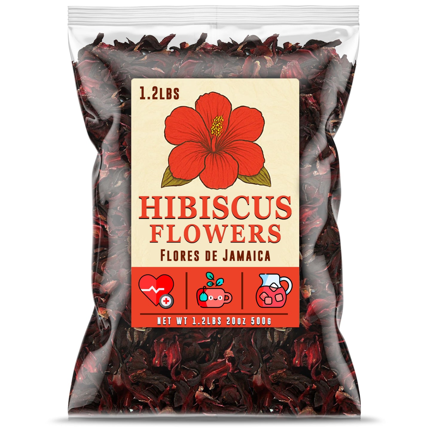 Mexgrim Hibiscus Flowers Dried Bulk Tea, 1.2 Lbs (19oz) Natural Herbal for Hot/Iced Drinks