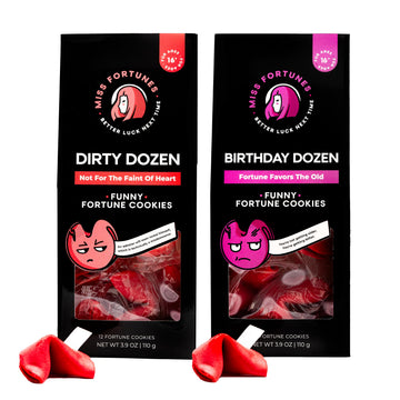 MISS FORTUNES Funny Fortune Cookies - 2 Pack of 24 Individually Wrapped Cookies - Dirty + Birthday