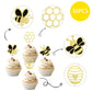 36 Pcs Bumble Bee Cupcake Toppers Glitter Bee Gender Reveal Honeycomb Cupcake Picks Baby Shower Birthday Party Cake Decorations