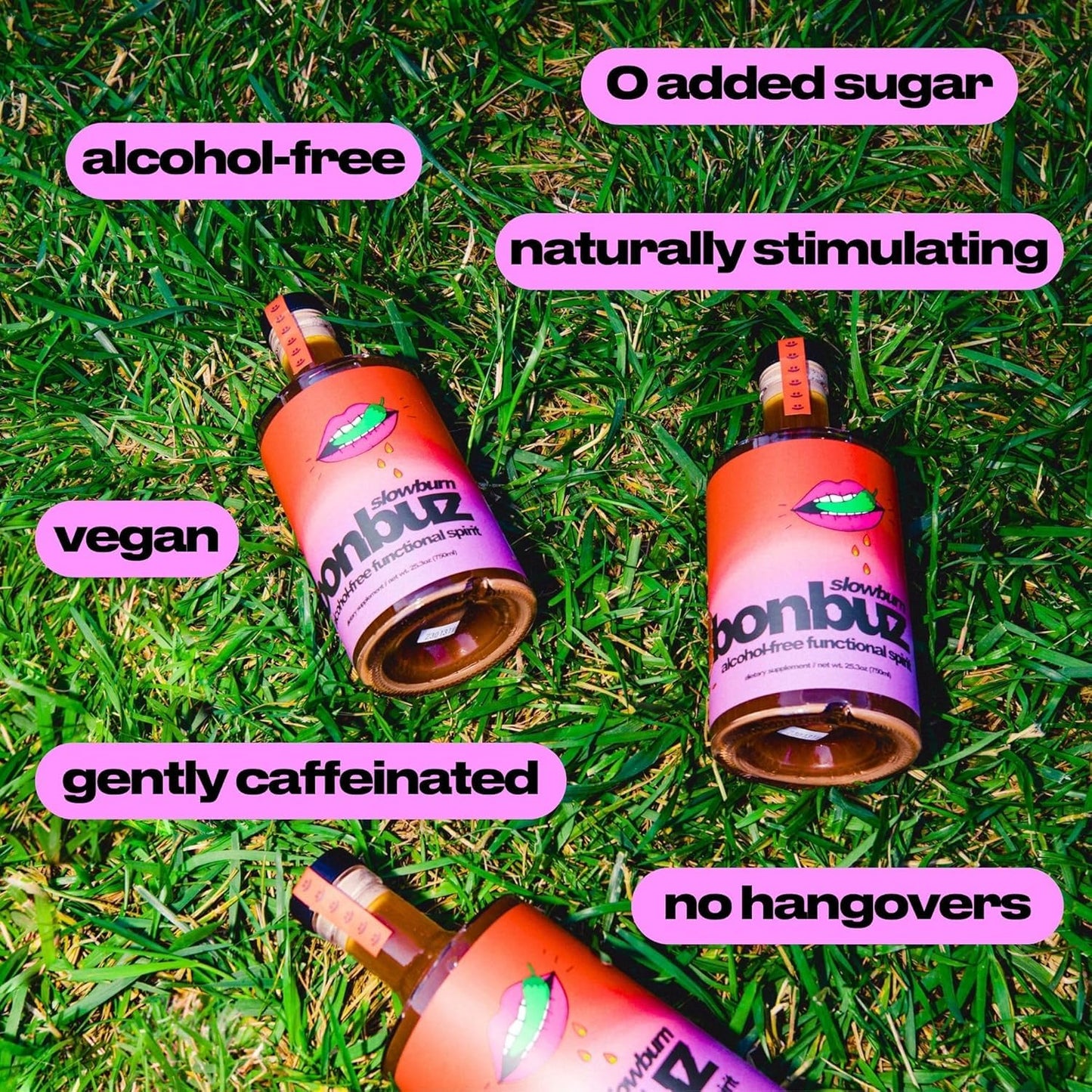 Bonbuz Non-  ic Spirit - Functional Mocktail Mixer with Nootropics & Adaptogens - 750ml, Sugar-Free, Low-Calorie, Keto-Friendly