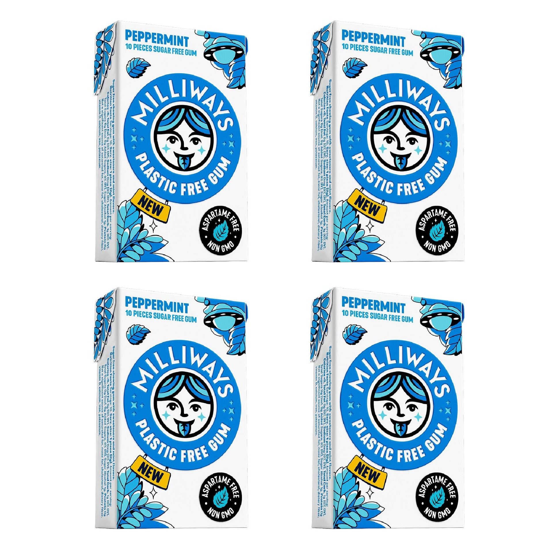 Milliways Peppermint | Plastic Free Gum | Xylitol, Aspartame-Free, Sugar-Free, Plant-Based, Natural Chewing Gum | 40 Pieces Tota