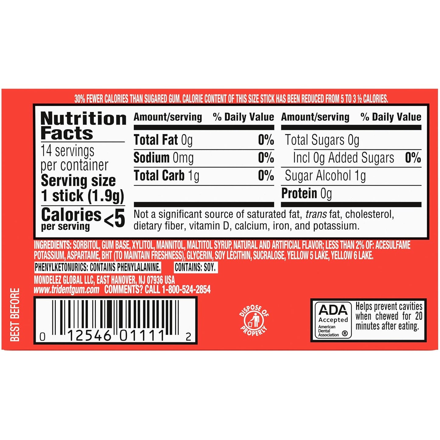 Trident Tropical Twist Sugar-Free Chewing Gum, 14 Pieces (Pack of 1)
