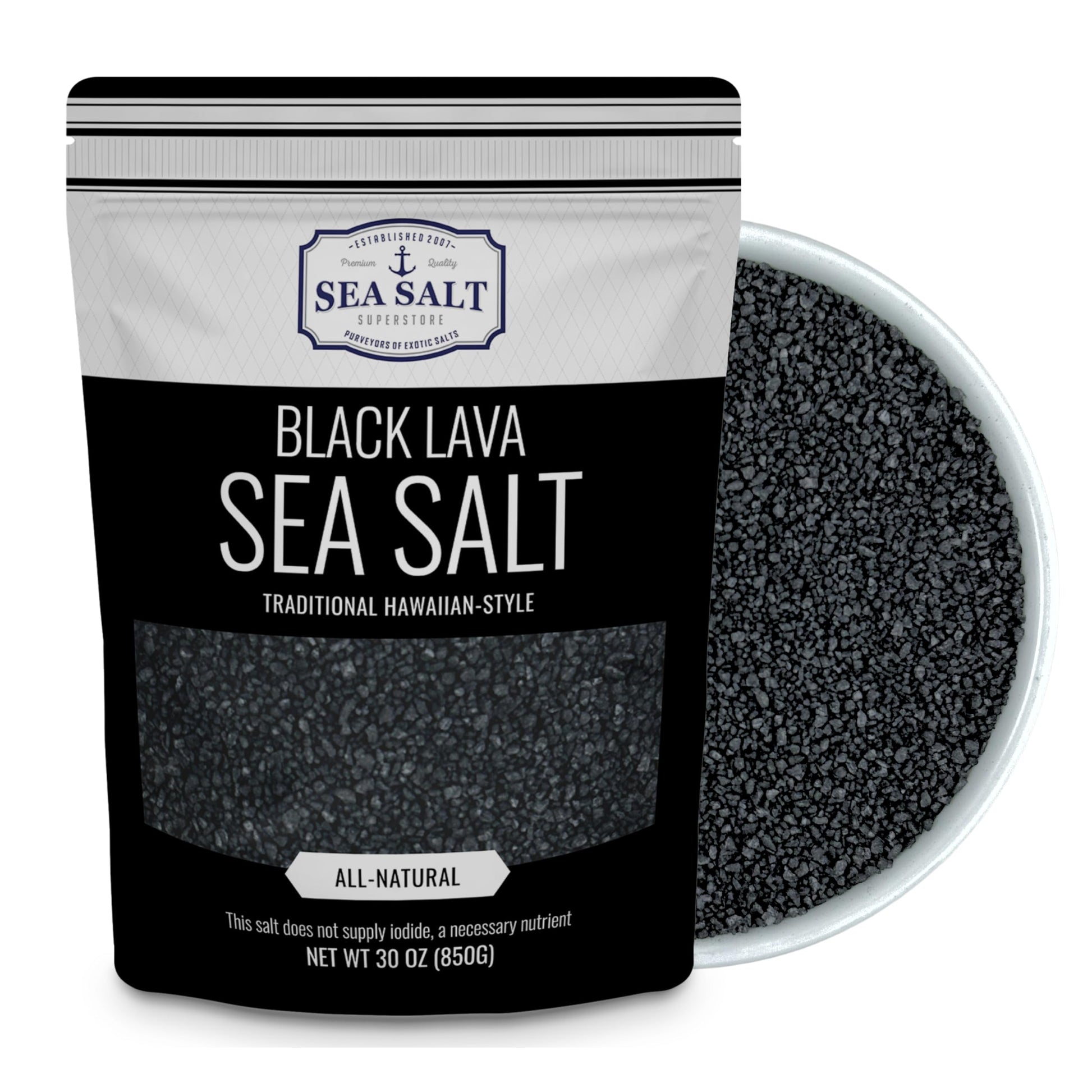 Sea Salt Superstore Hawaiian Black Lava Sea Salt with Activated Charcoal, 30 oz Bag