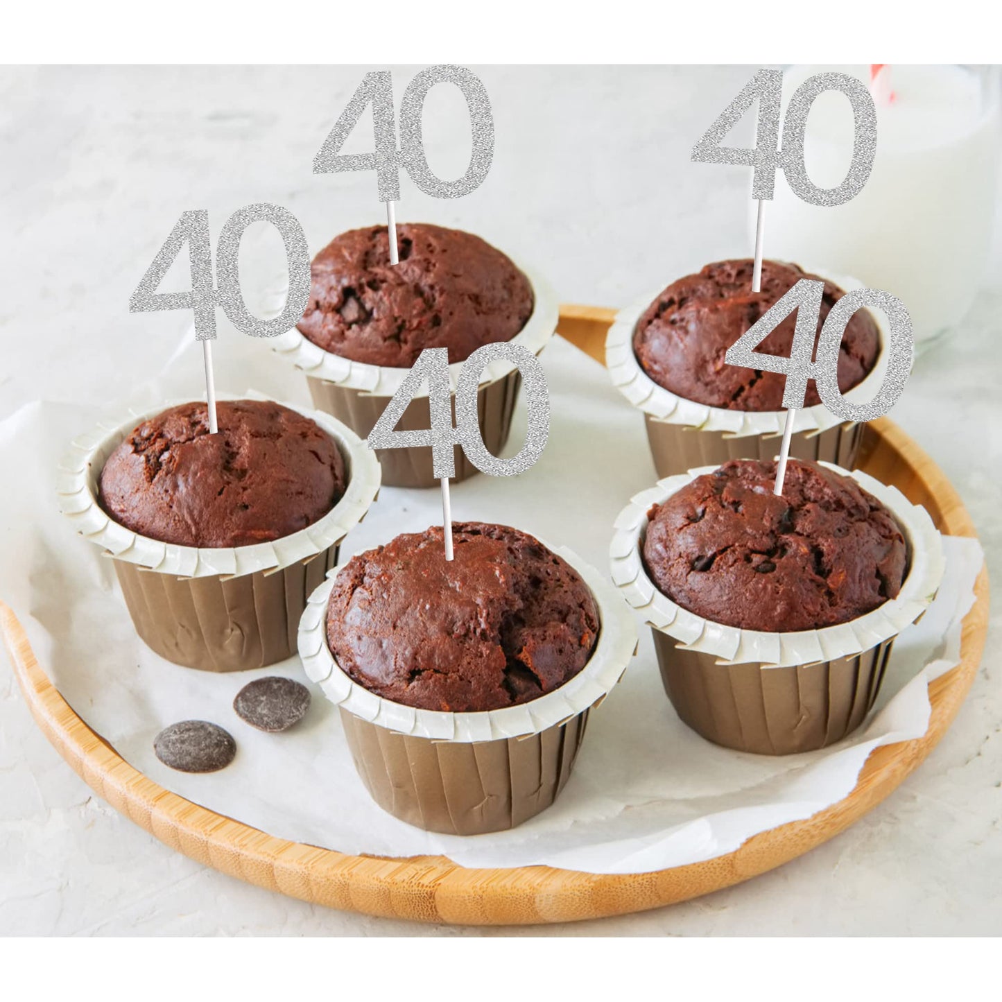 Sumerk 24Pcs 40 Cupcake Toppers Silver Glitter 40Th Birthday Cupcake Picks Anniversary Party Decorations
