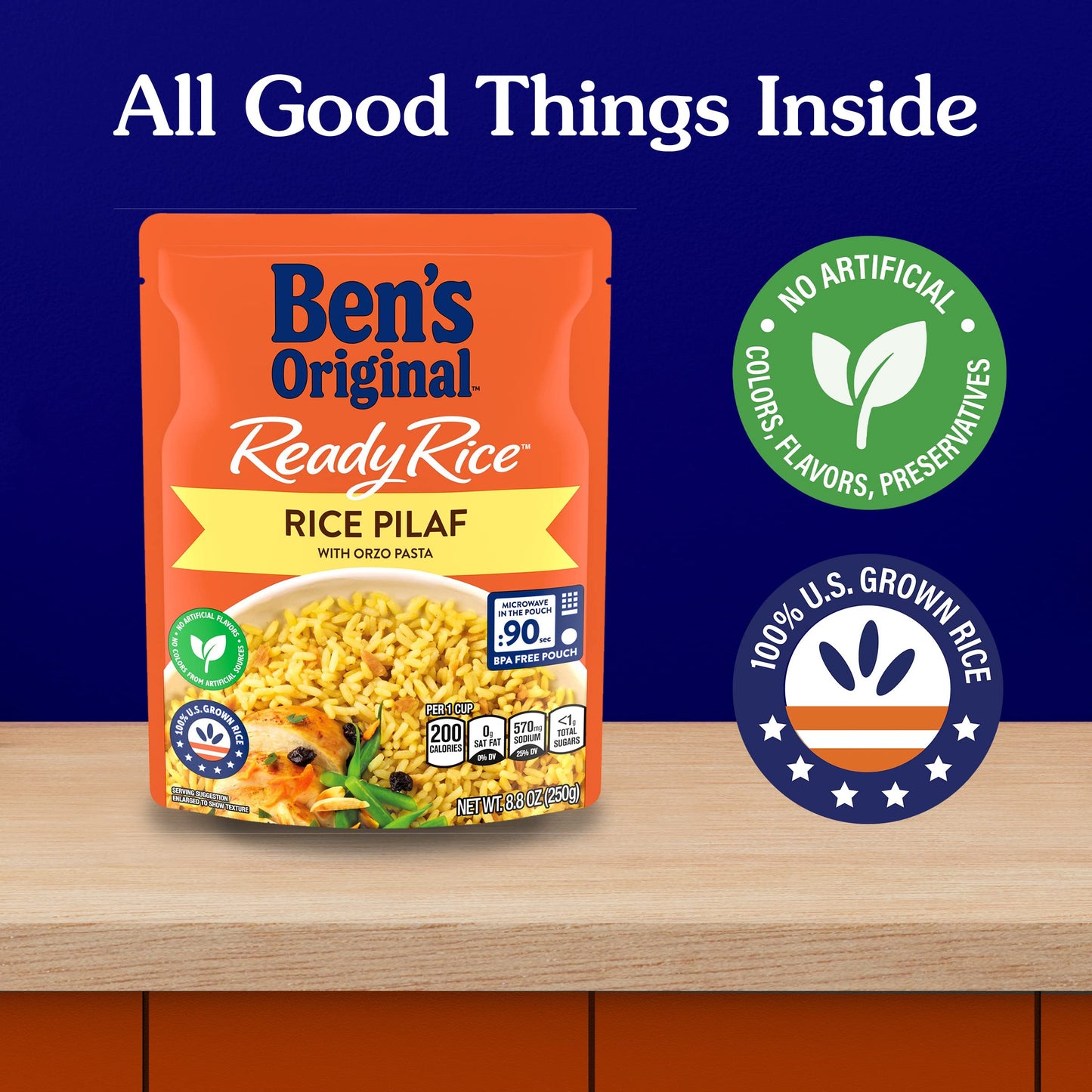BEN S ORIGINAL Ready Rice Rice Pilaf Flavored Rice, Easy Dinner Side, 8.8 oz Pouch (Pack of 12)