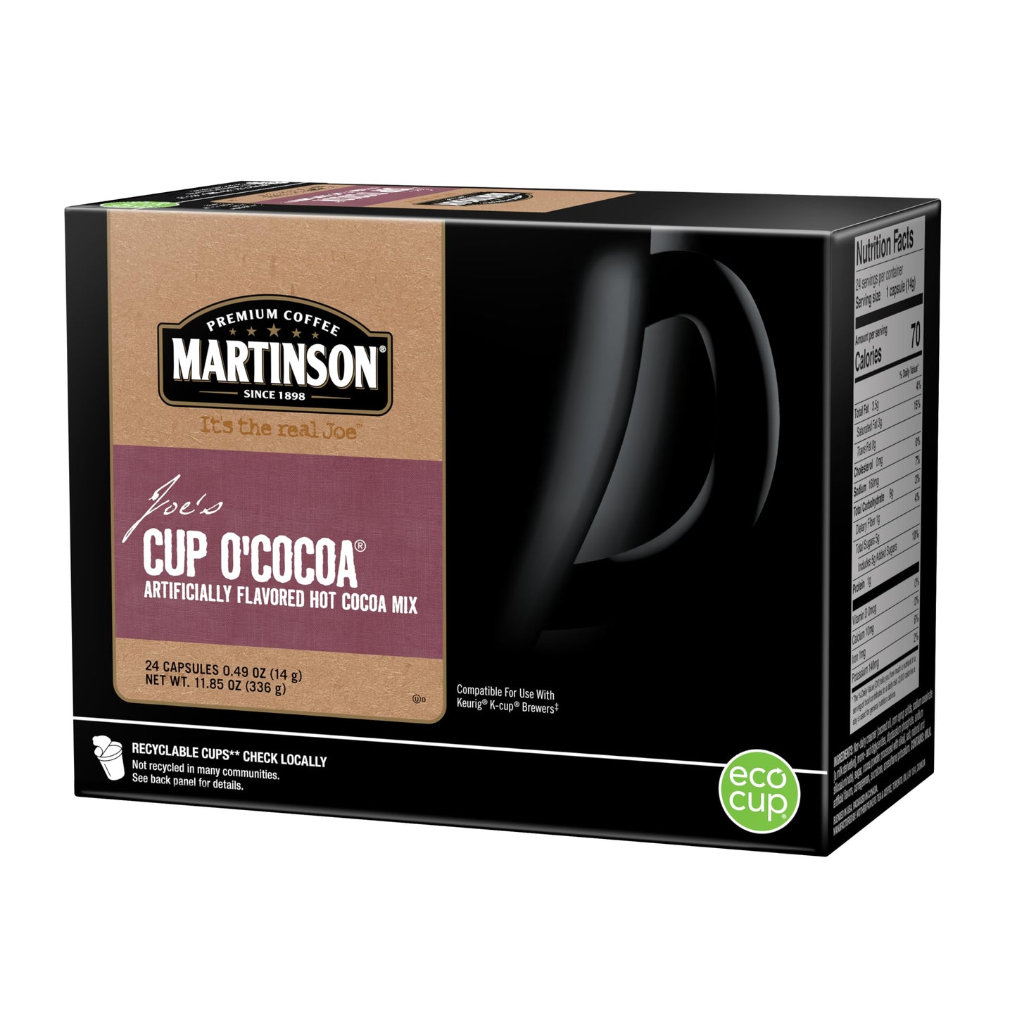 Martinson Cup O'Cocoa, Hot Cocoa Beverage, Keurig K-Cup Brewer Compatible Pods, 24 Count (Pack Of 1)