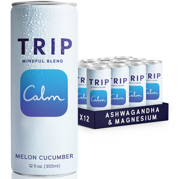 TRIP Adaptogen Seltzer, Lightly Sparkling, Melon Cucumber, 12 Fl Oz (Pack of 12), Vegan, No Added Sugar