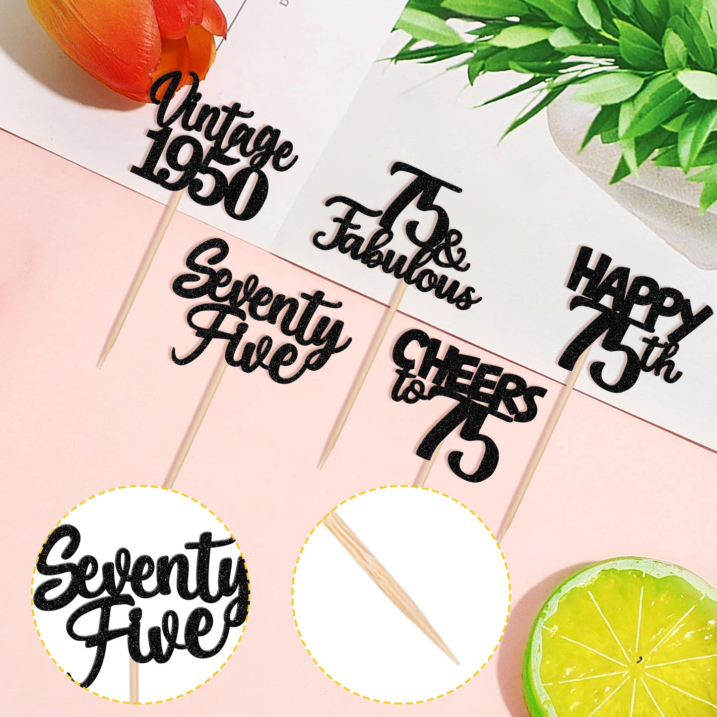 30Pcs Happy 75Th Birthday Cupcake Toppers Glitter Seventy Five Vintage 1948 Cupcake Picks 75 Fabulous Cheers To 75 Years Cake De
