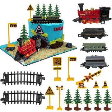 18Pcs Train Cake Decorations Train Cake Toppers Train Birthday Party Supplies Train Track Traffic For Birthday Railway Steam Tra