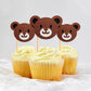 Ercadio Bear Head Cupcake Toppers - 24 Pack, Glitter Paper Jungle Animals, Baby Shower Birthday Party Decorations, Small Size