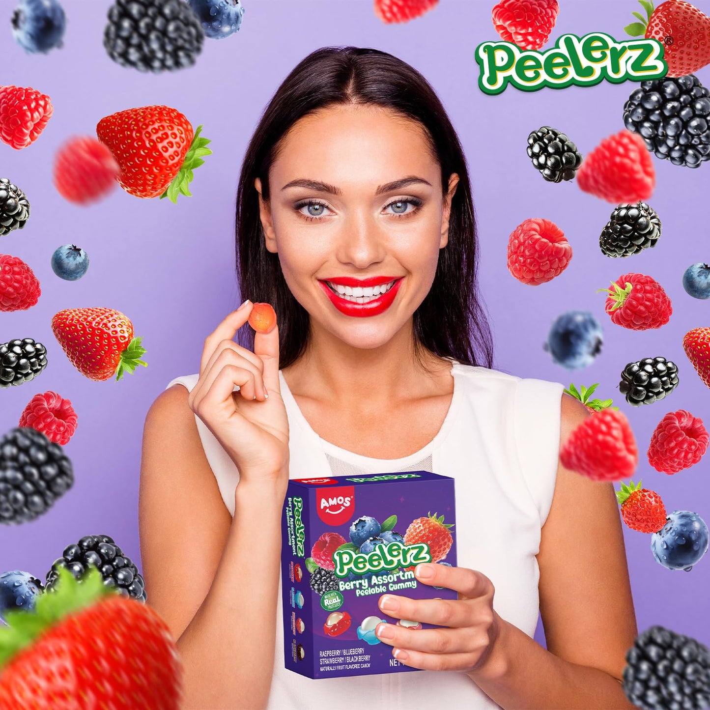 AMOS Peelerz Berry Assortment Gummy Candy 240g | Peelable Fruit-Shaped Gummies Made with Real Fruit Juice | Fun Peeling Snack fo
