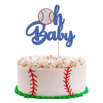 1 Pack Baseball Oh Baby Cupcake Toppers Glitter Sport Baseball Theme Babyshower Oh Baby Cake Decoration For Baseball Theme Babys