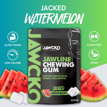 JAWCKO Ultra-Tough Jawline Chewing Gum | Get a Stronger, Squarer Jawline | Watermelon Jaw Training Hard Gum | 15X Strength | Chi