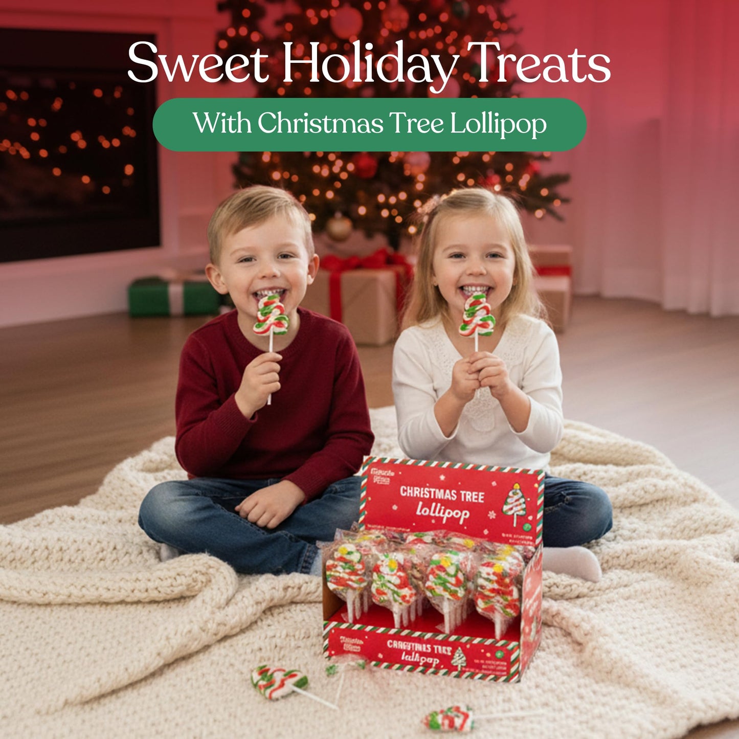 20 Pack Christmas Tree Lollipops - Individually Wrapped Large Christmas Holiday Themed Tree Suckers - Colorful Red & Green Designs & Delicious Tutti Frutti Flavor -Bulk Candy Use For Stocking Stuffers, Party Favor, Classroom & Office  , Candy Jar Fillers