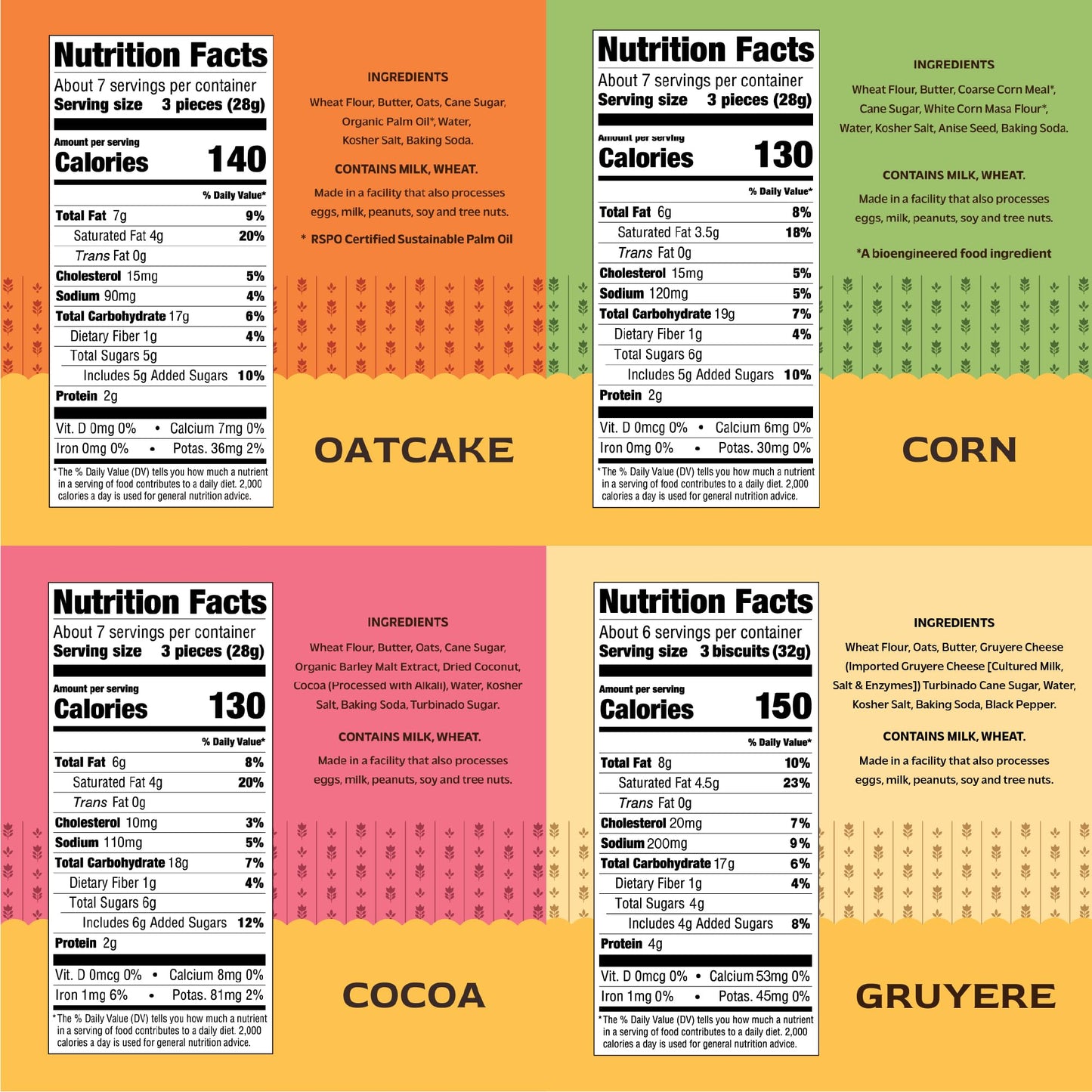 Effies Homemade Biscuits - Specialty Assortment - Oatcakes, Cocoa, Corn, Gruyre - 4 Pack