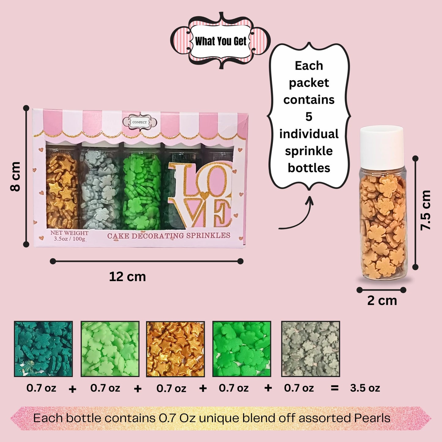 Confect St. Patricks Green & Silver Clover Sprinkles | Gold Star Sprinkles | Sprinkles For Baking & Cake Decorative | Cookie Spr